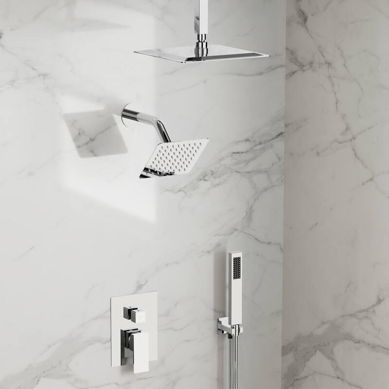 GRANDJOY 10" Dual Shower System with 2-Handle Waterfall Bathroom Sink Faucet Combo Set