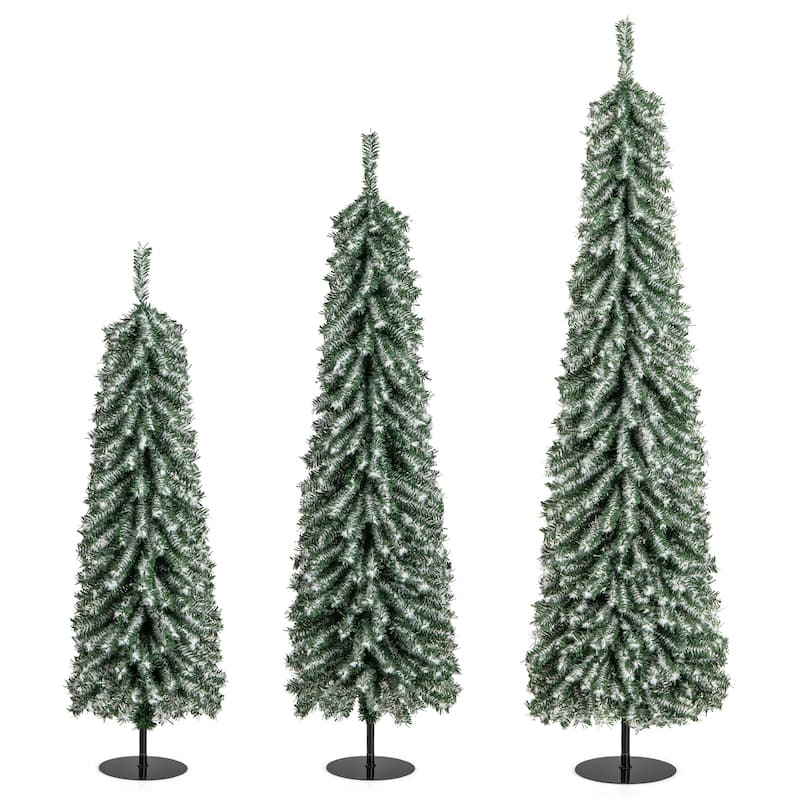 3-Pack Slim 4 ft Pre-Lit Christmas Trees with 100 LED Lights for Indoor Holiday Decoration - 4 Ft