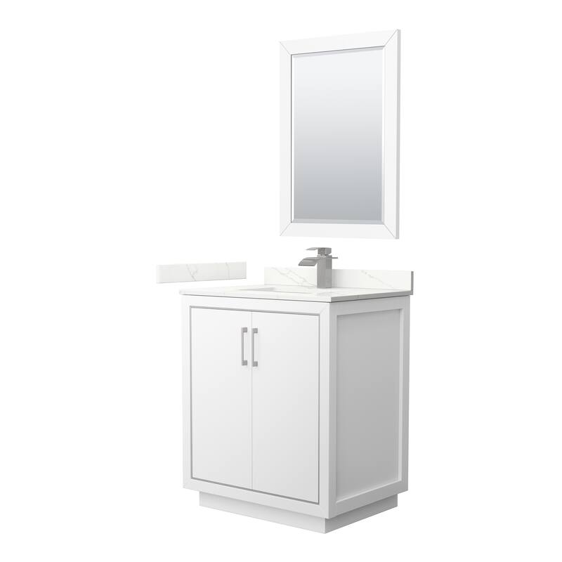 Icon 30-inch Single Vanity, Quartz Top, 24-inch Mirror - White, Nickel Trim, Giotto Quartz Top