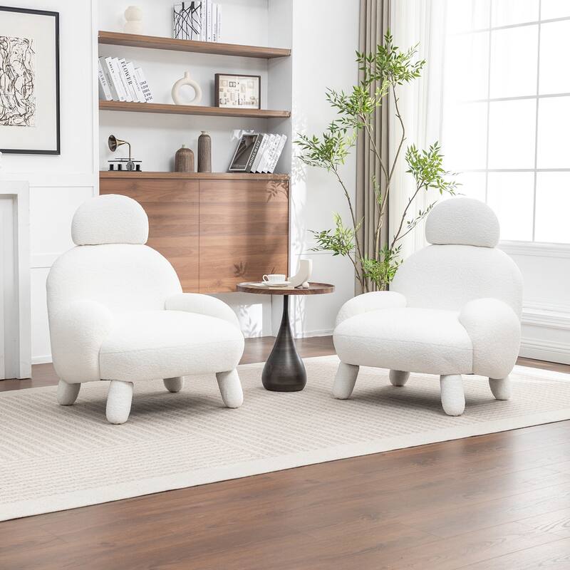 SEYNAR Modern Faux Sherpa Upolstered High Back Armless Accent Chair Set of 2 - White