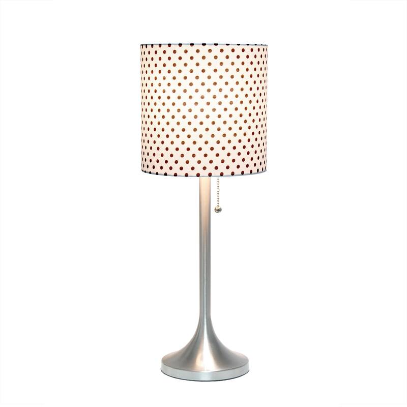 21 in. Brushed Nickel and Polka Dot Finish Table Lamp with White Shade, Sturdy Table Lamp for Living Rooms and Bedrooms