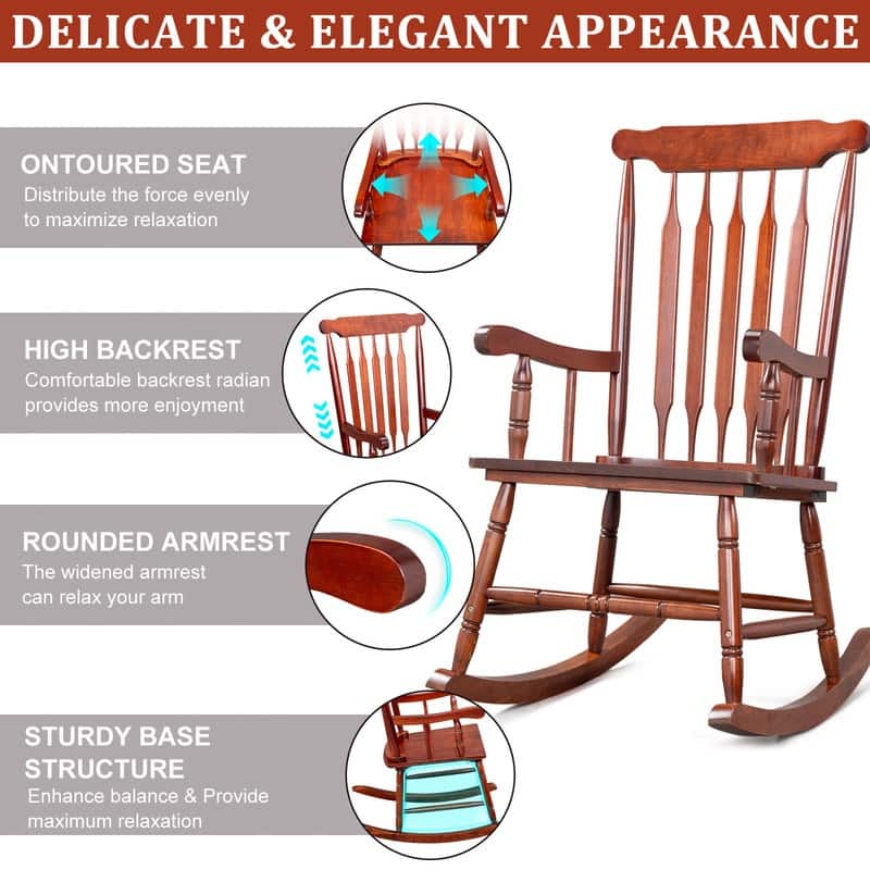 Single Solid Wood Patio Rocking Chair