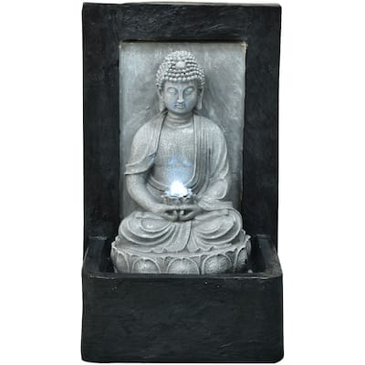 Hanover 24-In. Buddha Wall Statue Indoor or Outdoor Garden Fountain with LED Lights for Patio, Deck, Porch
