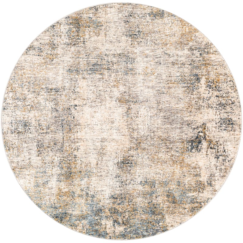 Livabliss Modern & Contemporary Cardiff Abstract Area Rug - 5'3" x 5'3" Round - Grey/Blue