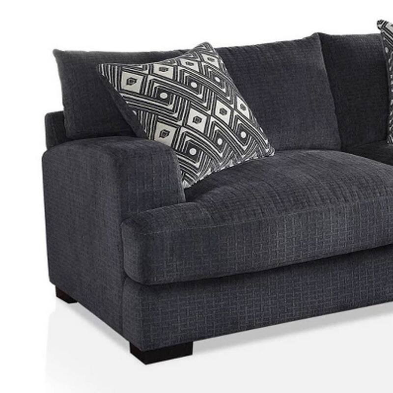 L Shaped Sectional with T Cushioned Seat, Large, Gray