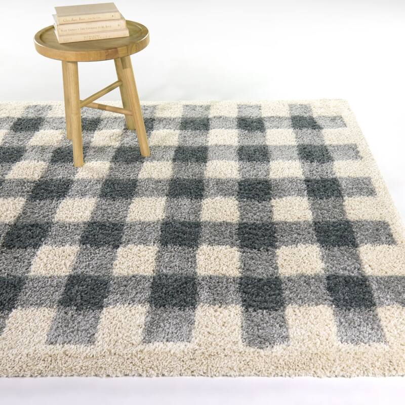 March Gingham Shag Area Rug - 3'11" x 5'7" - Blue
