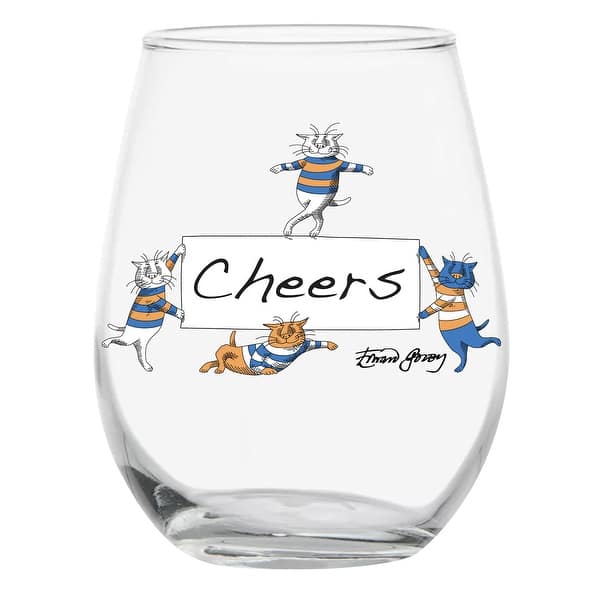 Edward Gorey Cats Stemless Wine Glasses - Set of 4 Illustrated Cups - Clear  - 4 in. - Bed Bath & Beyond - 28741550