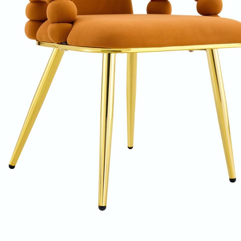 Set of 2 Puffy Bubble Velvet Dining Chairs with Ball Chain Design & Gold Legs