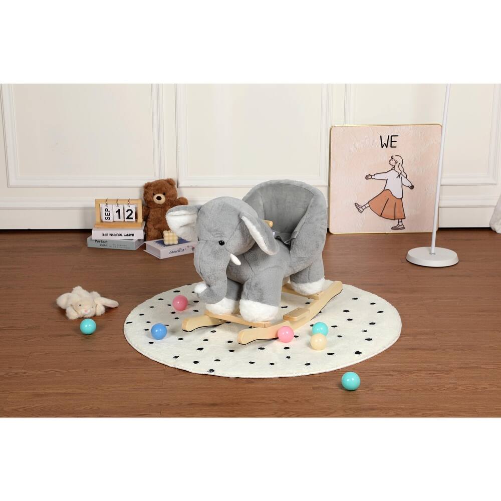 Kids Ride-On Rocking Horse Toy with Lullaby Song, Rocking Toy with Hand Puppets & Safety Belt