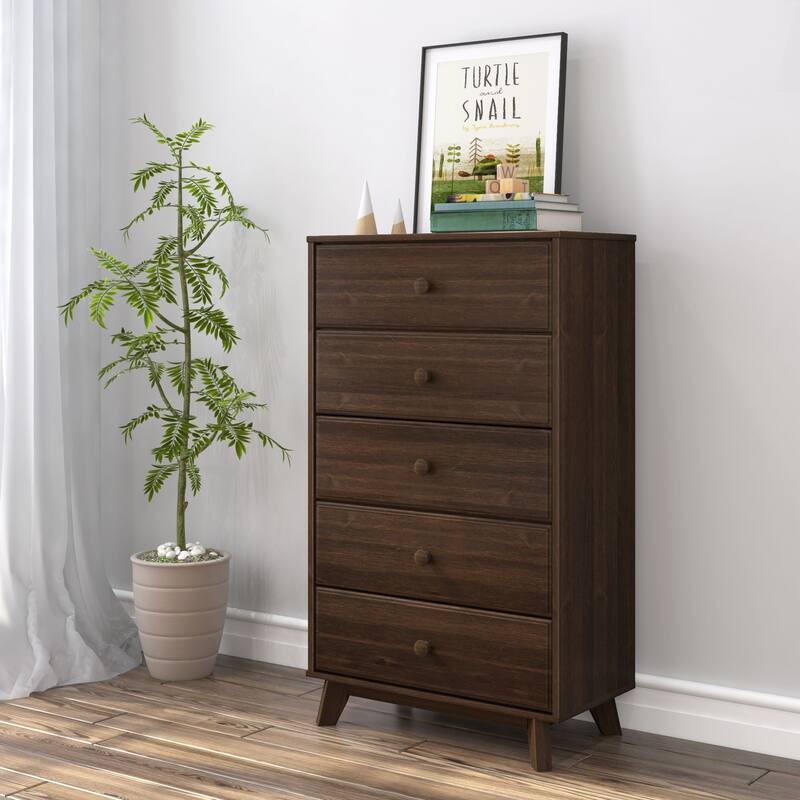 Max and Lily Classic Solid Wood 5-Drawer Dresser - Walnut