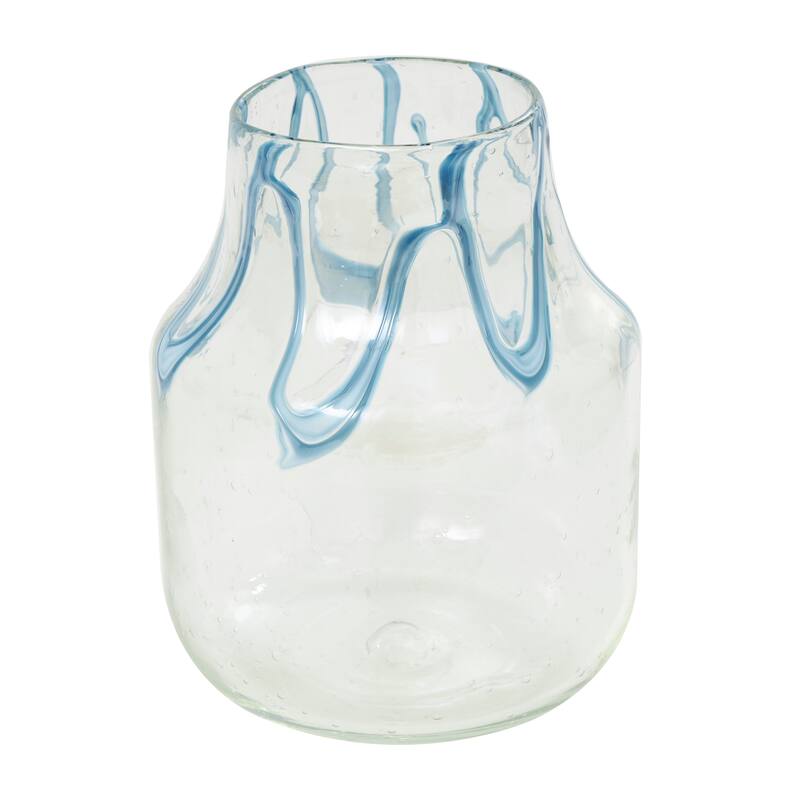 Cream Glass Abstract Vase with Wavy Blue Design