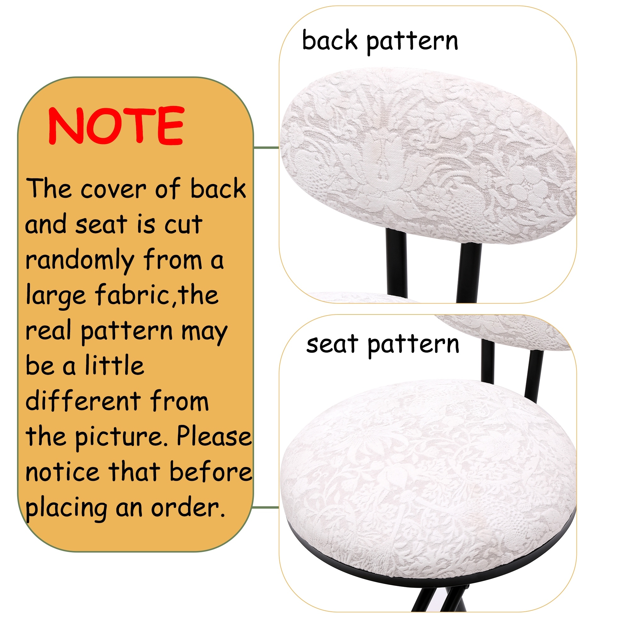 Round Print Bar Stools Set of 2 Black Metal Upholstered Chairs for Kitchen Island