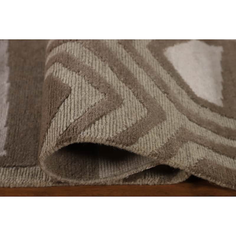 Geometric Indo Modern Area Rug Handmade Wool Carpet - 8'11"x 11'9"
