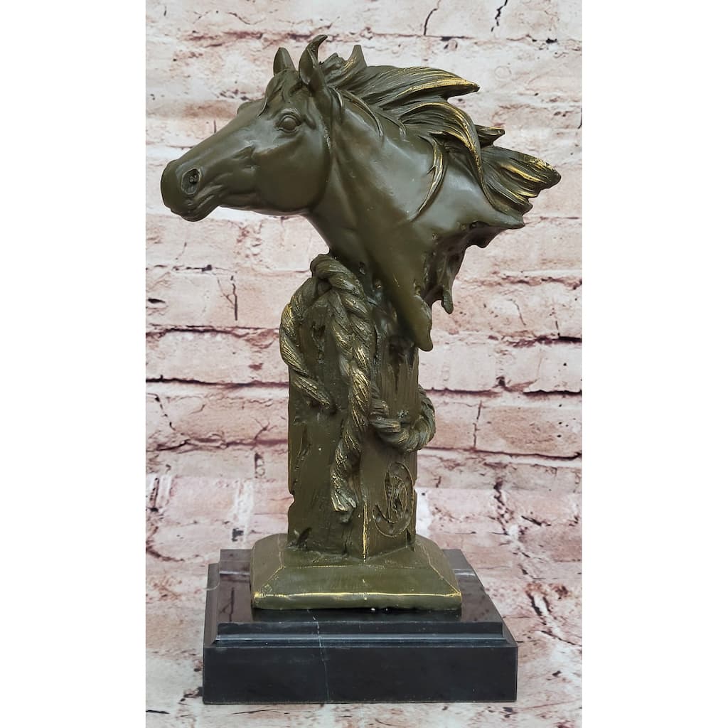 Bronze Horse Head Bust With Rope – Western Equestrian Sculpture