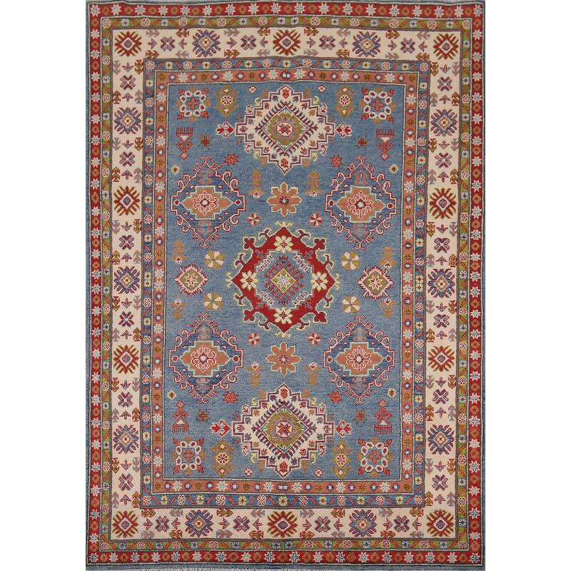 Kazak Blue Area Rug Hand-Knotted Wool Carpet - 4'11" x 6'11"
