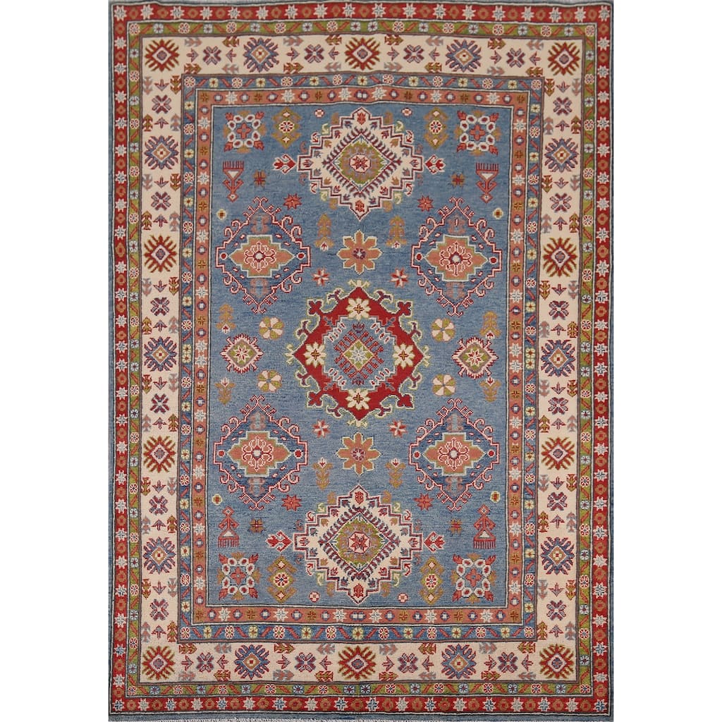 Kazak Blue Area Rug Hand-Knotted Wool Carpet - 4'11" x 6'11"