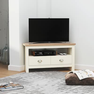HOMCOM Corner TV Stand up to 50 Inch Entertainment Center TV Console Table with 2 Drawers and 1 Storage Compartment