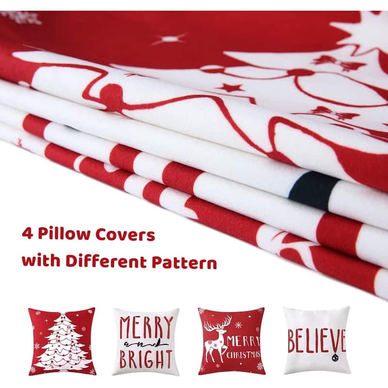 18x18 inch Soft Velvet Set of 4 Christmas Decorations Pillow Covers, Pillow Case