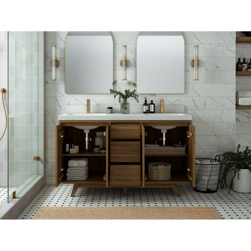Willow Collections 60 in. W x 22 in. D Madison Teak Double Sink Bathroom Vanity with Countertop