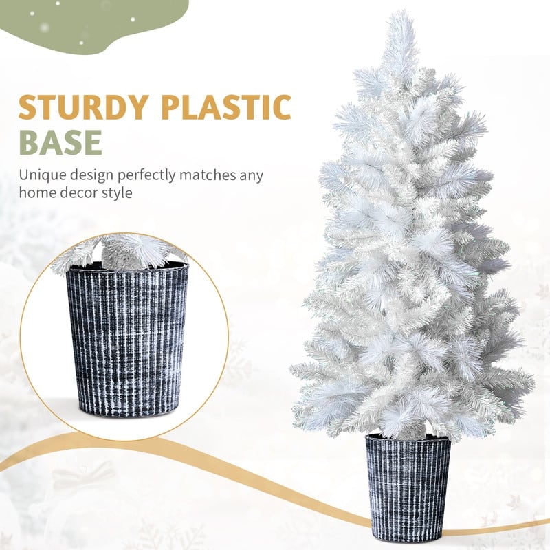 4 FT White Artificial Christmas Tree with Pot Stand, Potted Xmas Pine Tree with 200 Branch Tips for Holiday Party Office Home