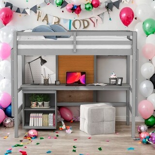Twin size Loft Bed With Desk and Writing Board,2 Drawers Cabinet,Solid Construction