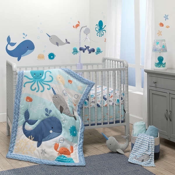 Bedtime Originals Whales Tale White Blue Ocean Nautical Baby