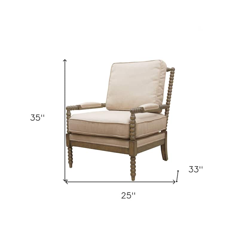 HomeRoots 25" Ivory Cushion And Natural Beaded Arm Chair - 25