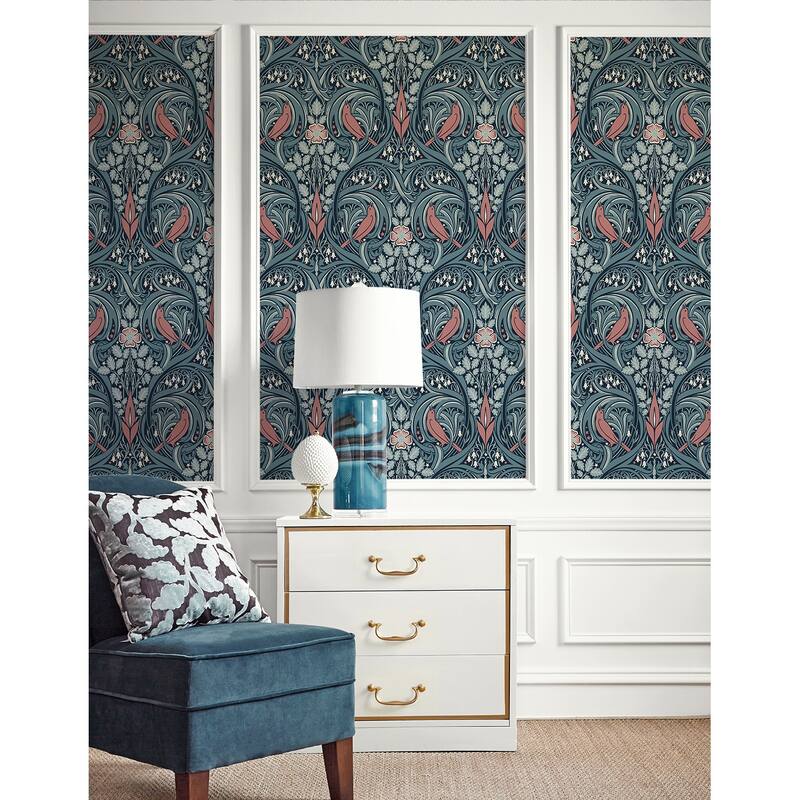Seabrook Designs Bird Scroll Nonwoven Unpasted Wallpaper