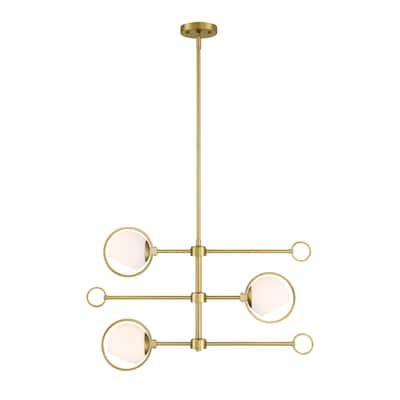 Teatro 28 in. 3-Light Brushed Gold Modern Chandelier with Etched Opal Glass Shades