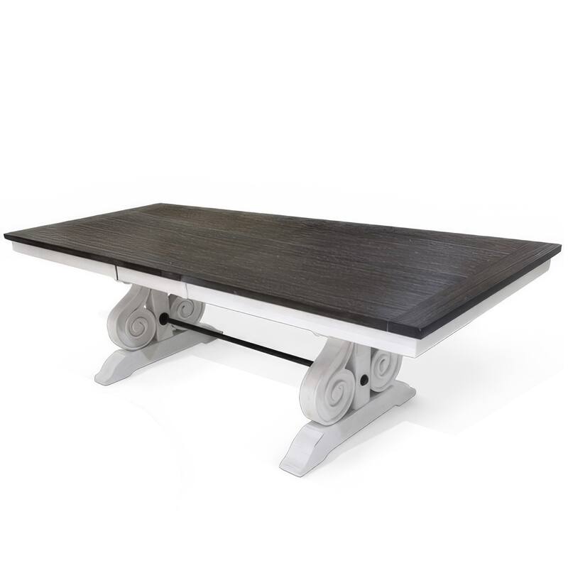 Orso Dining Table, White and Brown 78-96 Inch Extendable Mahogany Wood