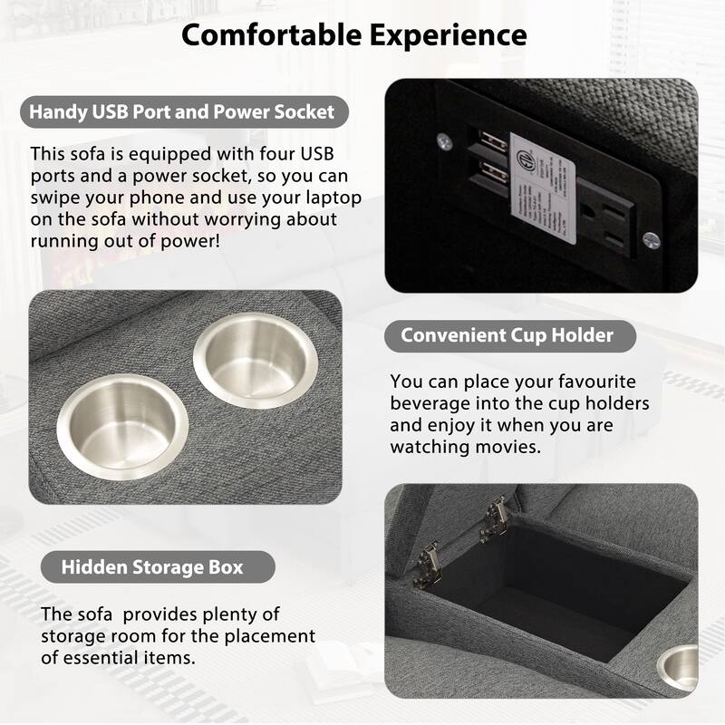 104'' Power Recliner Corner Sofa Home Theater Reclining Sofa Sectional Couches with Storage Box, Cup Holders, USB Ports