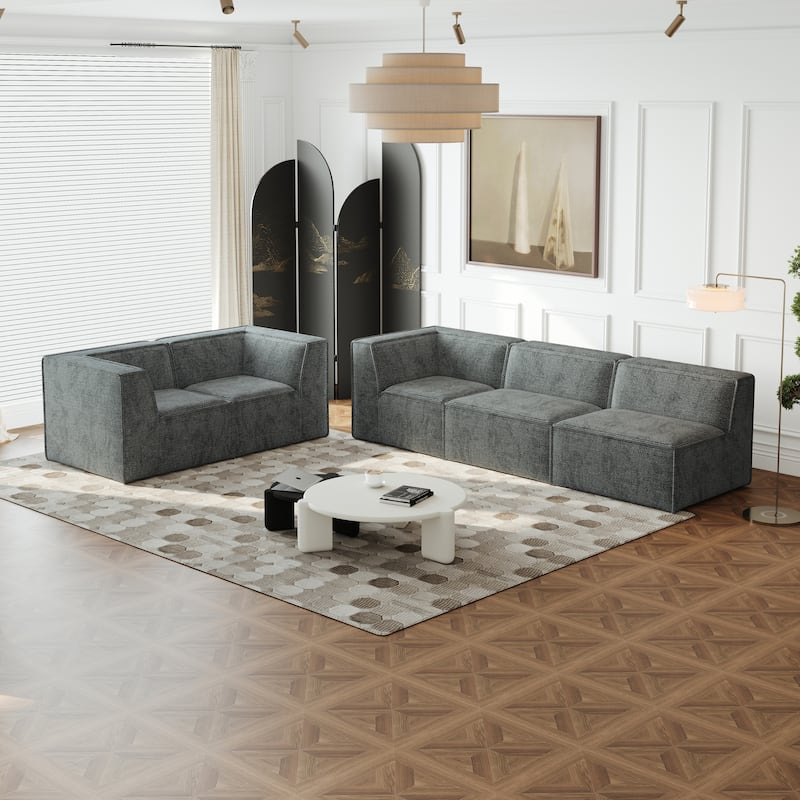 L Shape Sectional Sofa 5pc Loveseat Sofa Chenille Modular Sleep Couch Bed for Livingroom Recliner Sofa Floor Upholstered Daybed