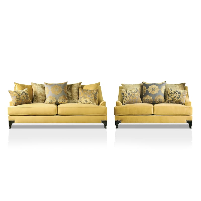 Gisc Taupe Contemporary Fabric Padded Nailhead 2-Piece Sofa and Loveseat Set by Furniture of America