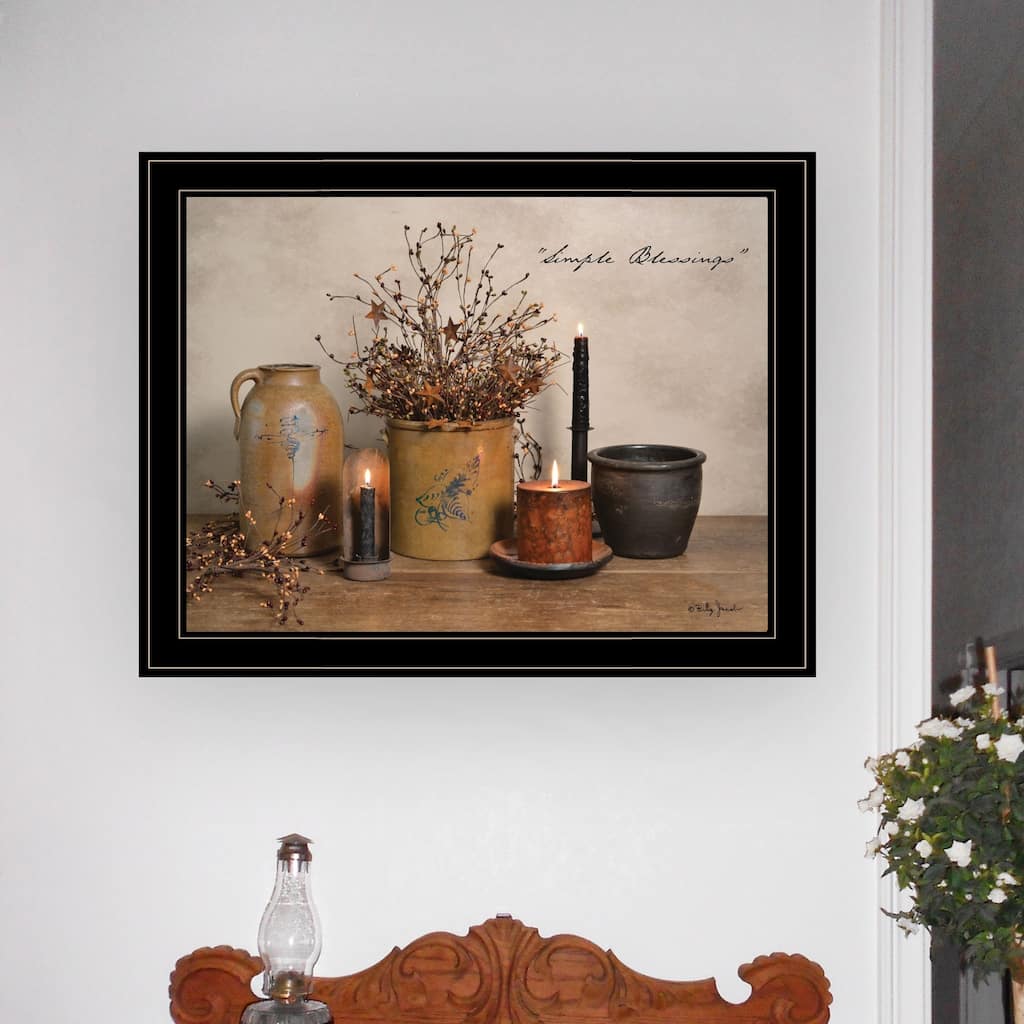 TrendyDecor4U Farmhouse "Simple Blessings" Framed Print Wall Art by Billy Jacobs