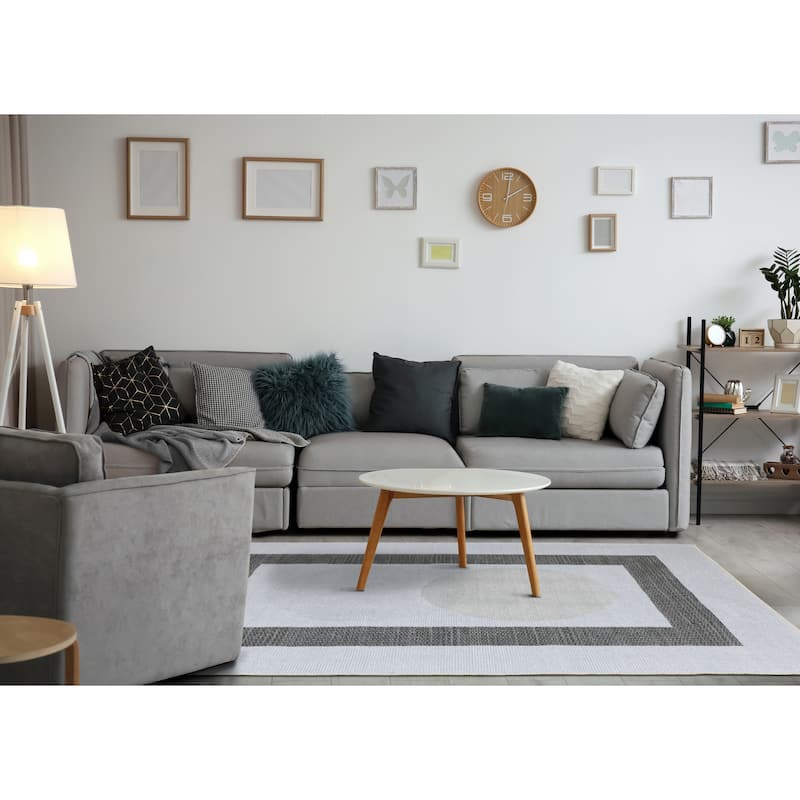 White Grey Passing Moons Printed Area Rug