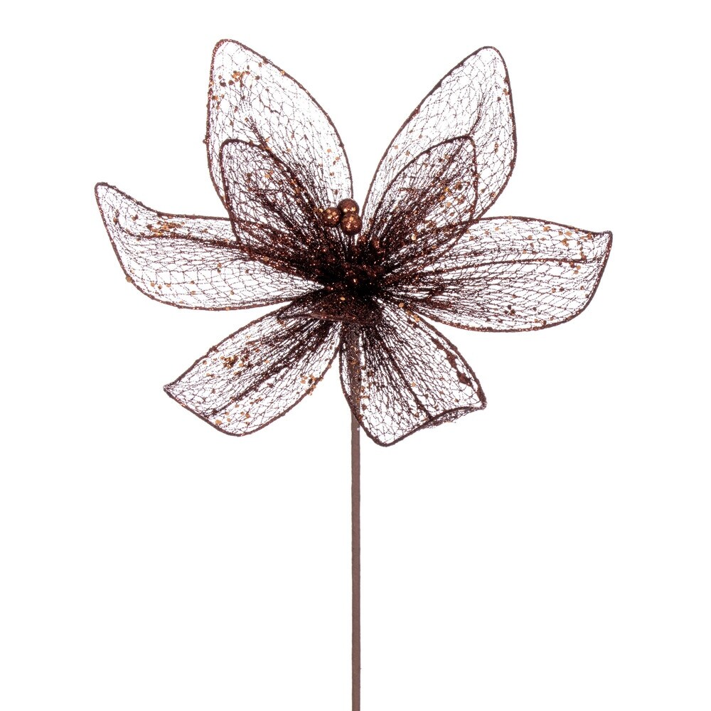 Vickerman 24" Mocha Mesh Glitter Sequin Poinsettia, 2 per bag.