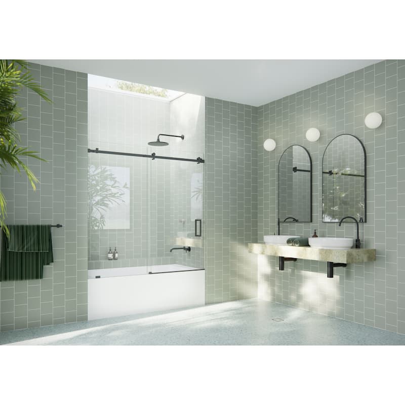 Glass Warehouse 56 in. - 60 in. x 60in. Frameless Bath Tub Sliding Shower Door with Square Hardware
