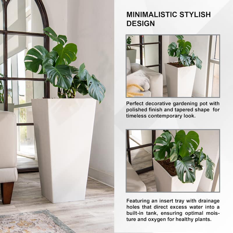 XBrand Modern Square Tapered Planter – 28" or 30" Tall, Indoor & Outdoor Use