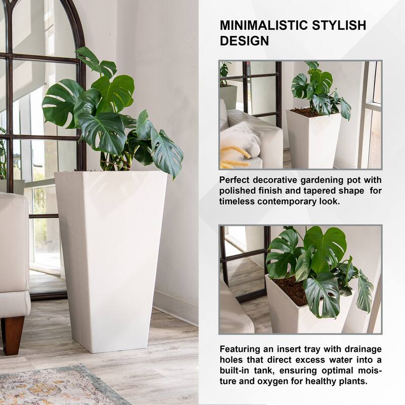 XBrand Modern Tall Square Planter, Modern Tapered Planter Perfect for Indoor & Outdoor Planter, Patio Décor, Set of 2