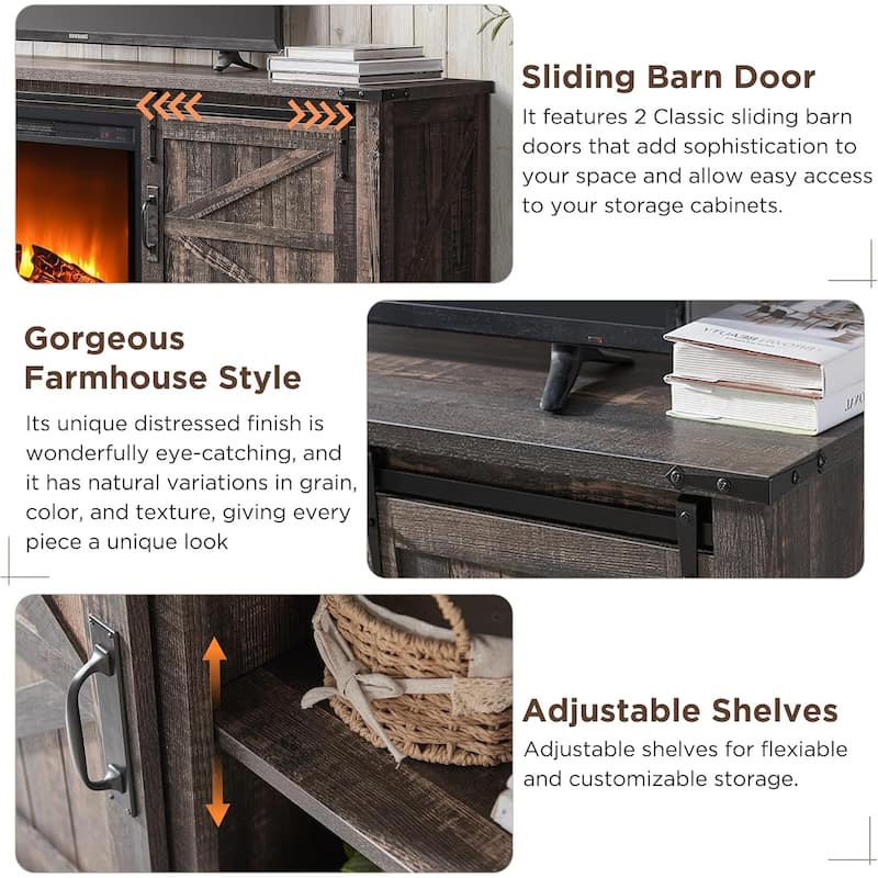 Farmhouse Fireplace TV Stand, Rustic Entertainment Center