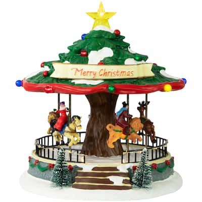 LED Lighted Musical Animated Christmas Carousel Village Display 10.5"
