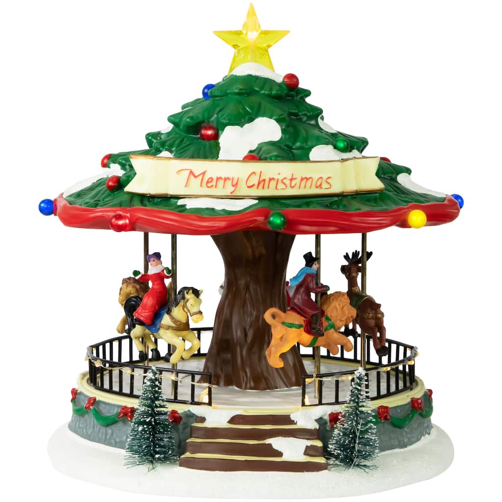 LED Lighted Musical Animated Christmas Carousel Village Display 10.5"