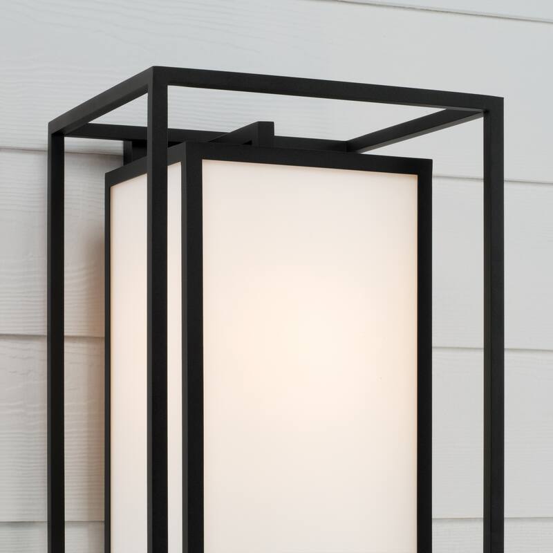 12.50"W x 19.50"H 1-Light Outdoor Modern Square Rectangle Wall Lantern in Black with Soft White Glass