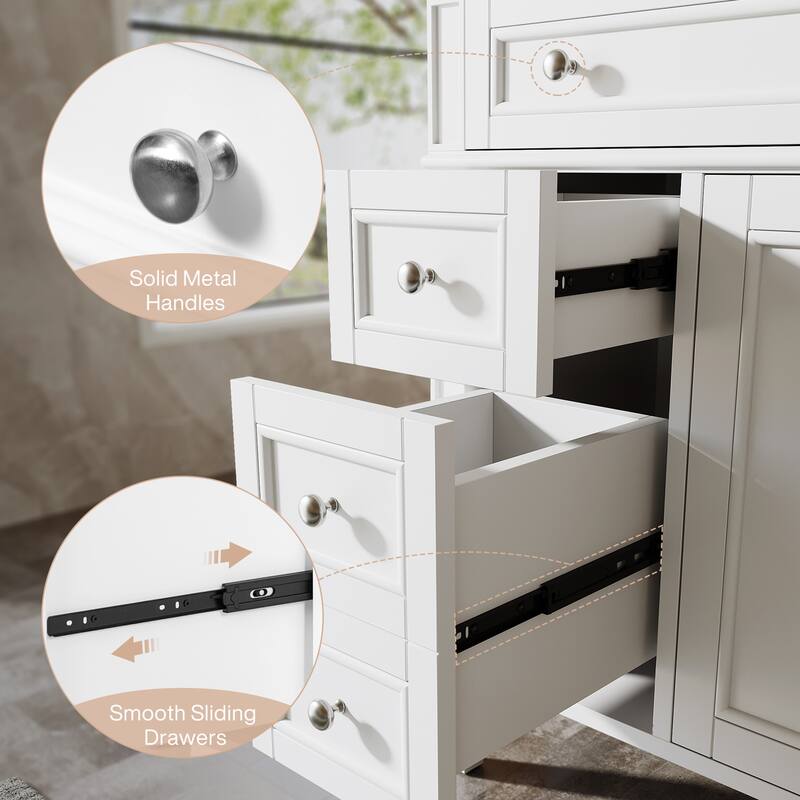 36'' Freestanding Bathroom Vanity with Integrated Ceramic Sink, Tip-Out Drawer, Door Organizer