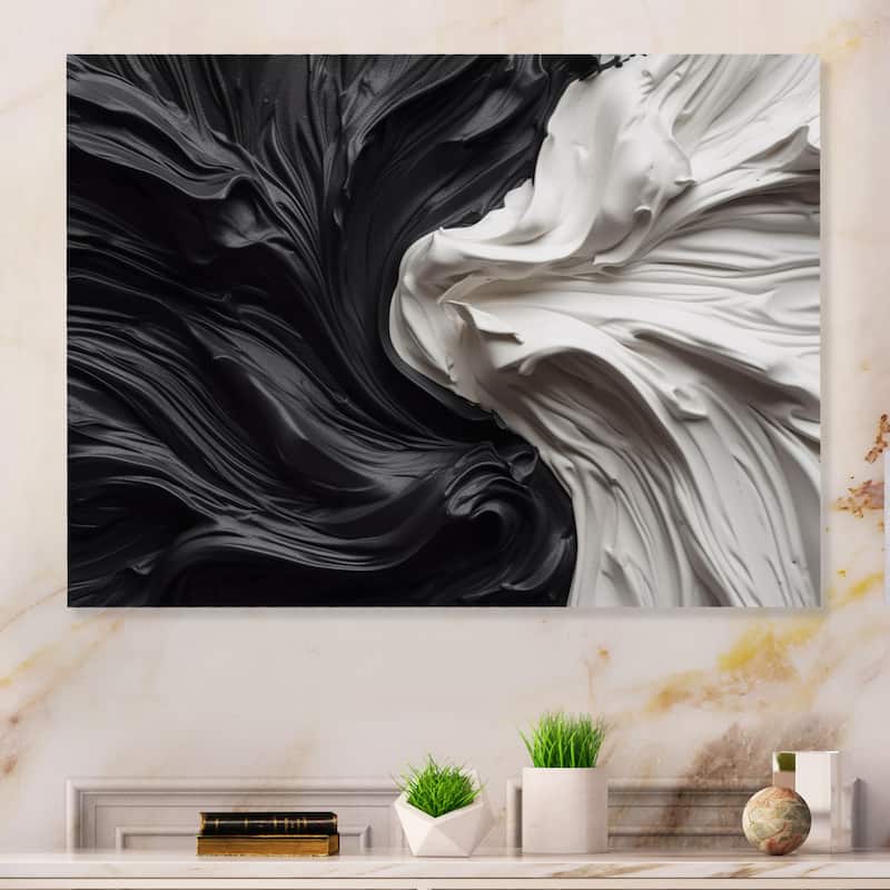 Designart "Black White Marbled Dreamscape V" Modern Geometric Metal Wall Art