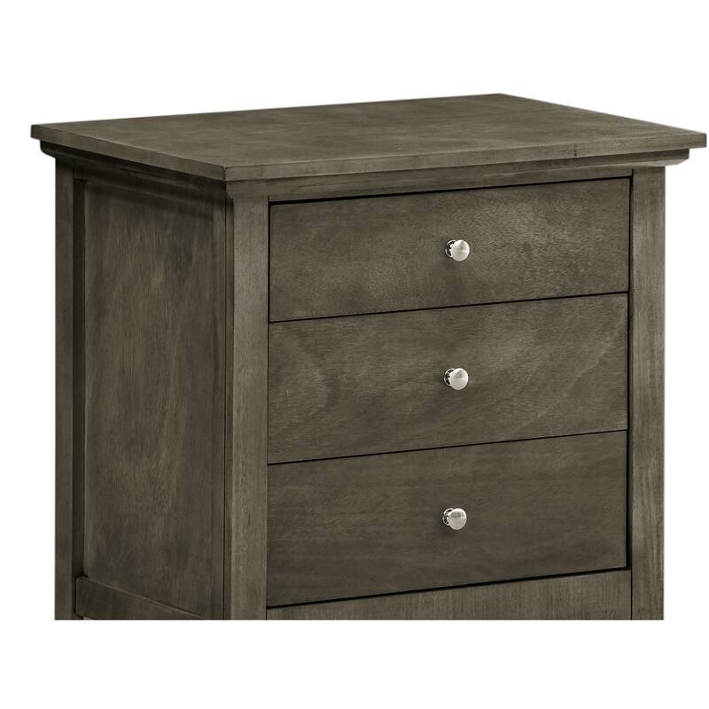 Grey Nightstand 26x24x18 with Three Spacious Drawers, Compact Bedside Table for Bedroom Storage and Neutral Stylish Finish