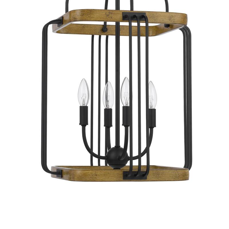 Rio 16 Inch Chandelier w Upturned Lights and Canopy, Wood, Black Metal