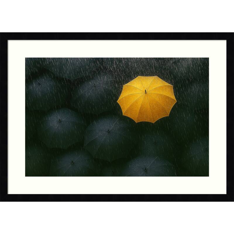 The Yellow Umbrella by Paulo Medeiros Wood Framed Wall Art Print - Svelte Noir Black
