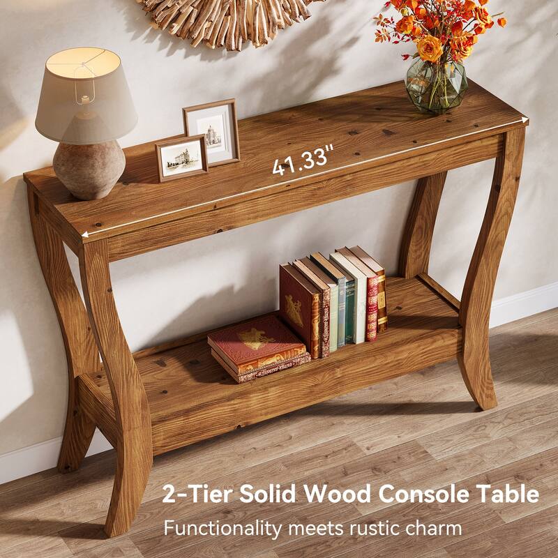 Solid Wood Console Table, Entryway Sofa Table with Storage Shelf for Living Room, Hallway, Foyer