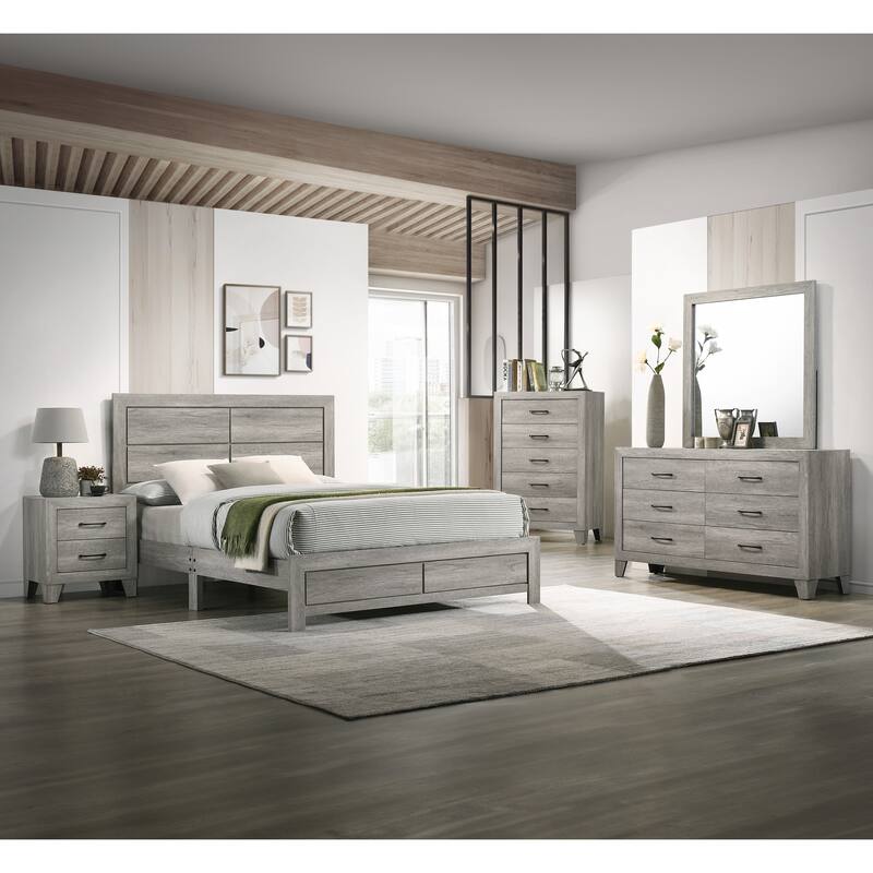 Twin Size Wood Platform Bed with Clean-Lined Headboard and Rustic Wood Grain Finish